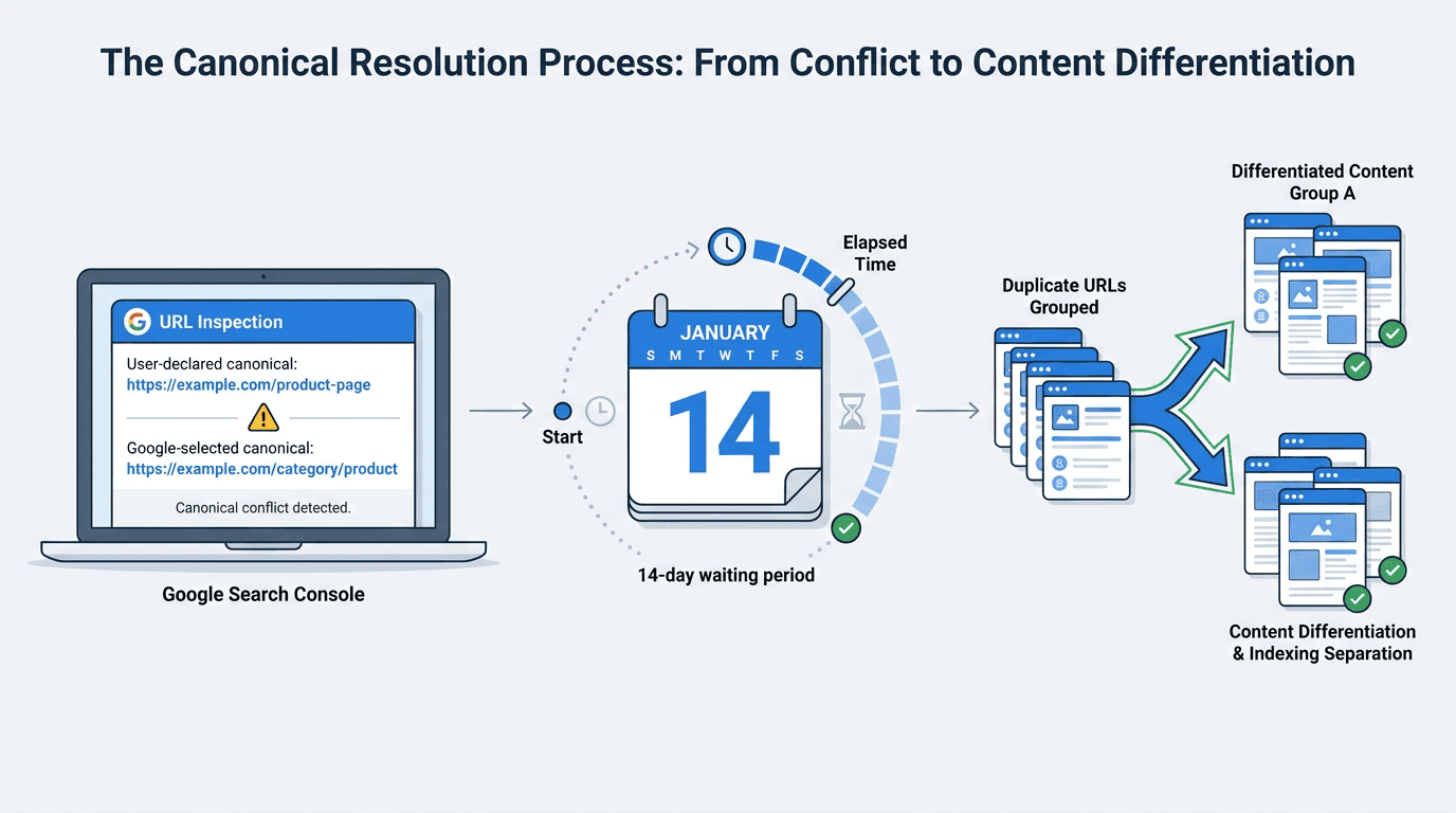 Canonical Re-Evaluation Time: Google Says Duplicate Clusters Can Take Two Weeks to Split