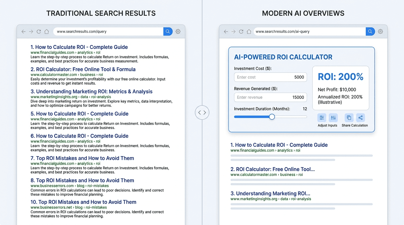 Generative UI Reaches AI Overviews: What It Means for Tool and Calculator Pages